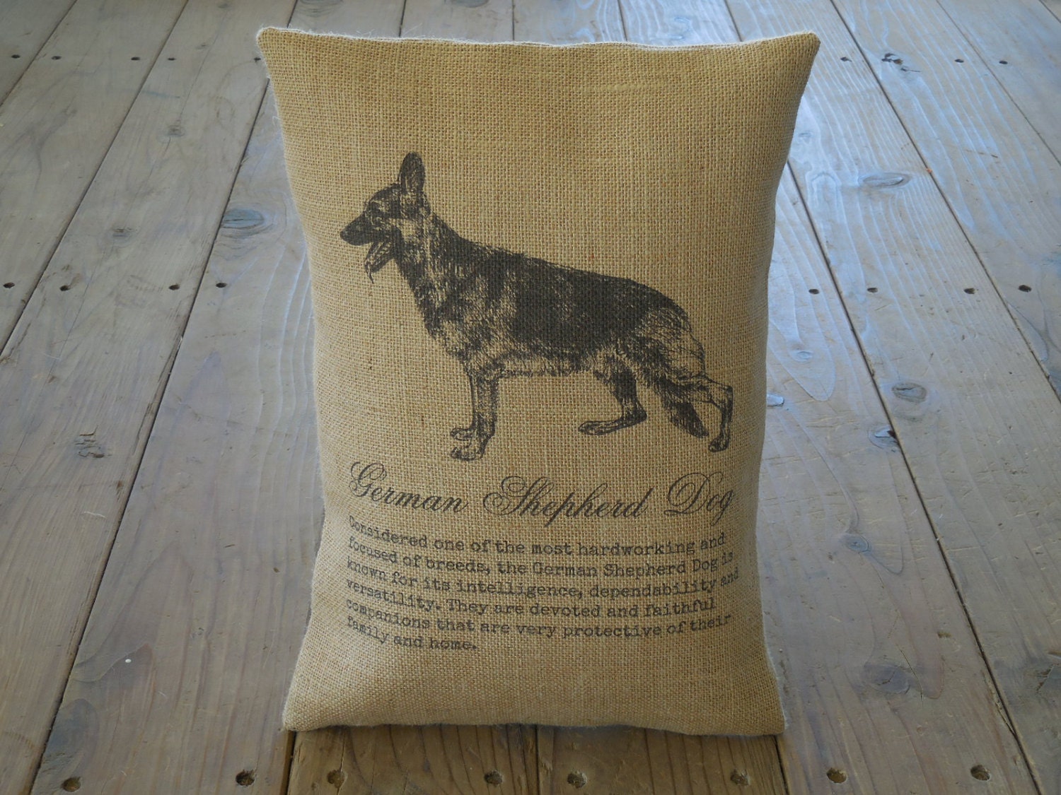 German Shepherd Burlap Pillow Dog Decor Shabby Chic INSERT