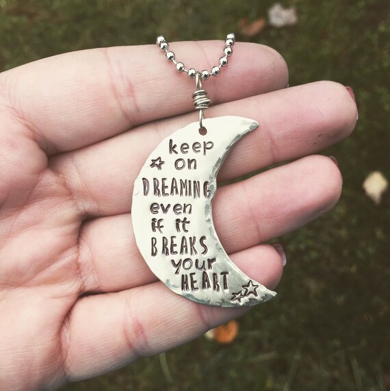 Hand Stamped Silver MOON TAG Necklace keep by SoBeautifullyBroken