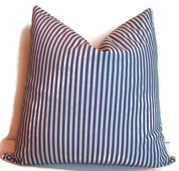 Blue Ticking Pillow Farmhouse Decorative Pillow Cover Navy