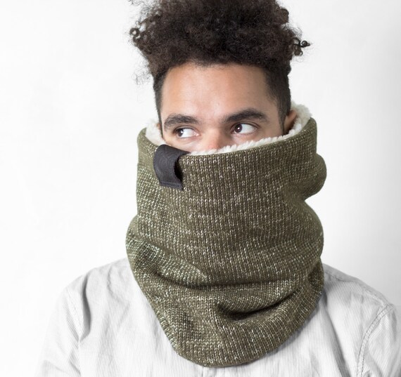 Gift for him thick wool cowl scarf mens scarf gift for men