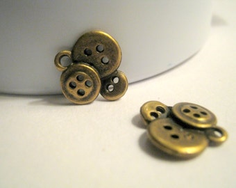 10 Antique Bronze Three Button Charms Jewelry Supplies