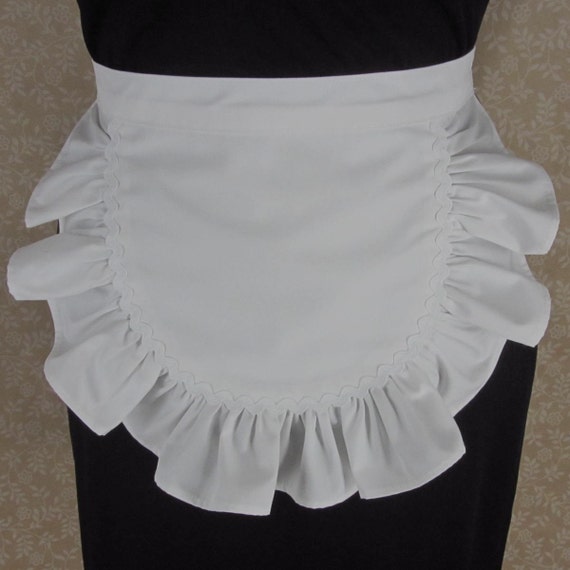 Handmade White Ruffled Waist Apron Rickrack Trim Half Apron