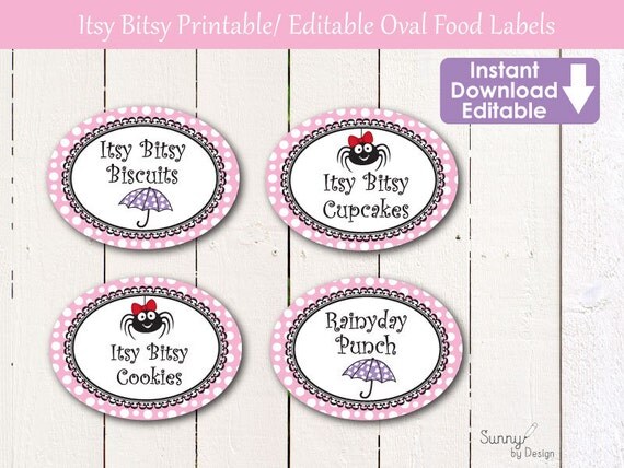 Itsy Bitsy Spider 2.5" printable/ editable/ instant download oval labels Il_570xn