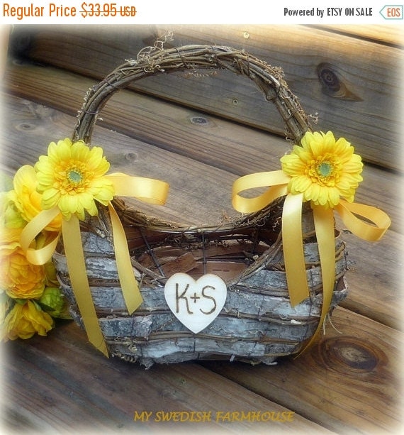 Wedding Sale Flower Girl Basket Birch Bark by MinSvenskaLandgard