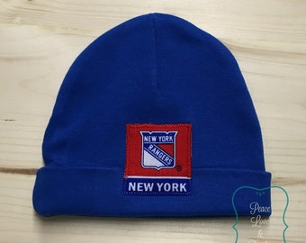 New York Rangers Baby Hat Made from NY Rangers Fabric, NY Baby, Baby Rangers, Baby Shower Gift, New Baby Gift, NHL Baby, Hockey Baby Gift