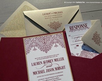 Moroccan Border Wedding Invitation Sample | Flat or Pocket Fold Style