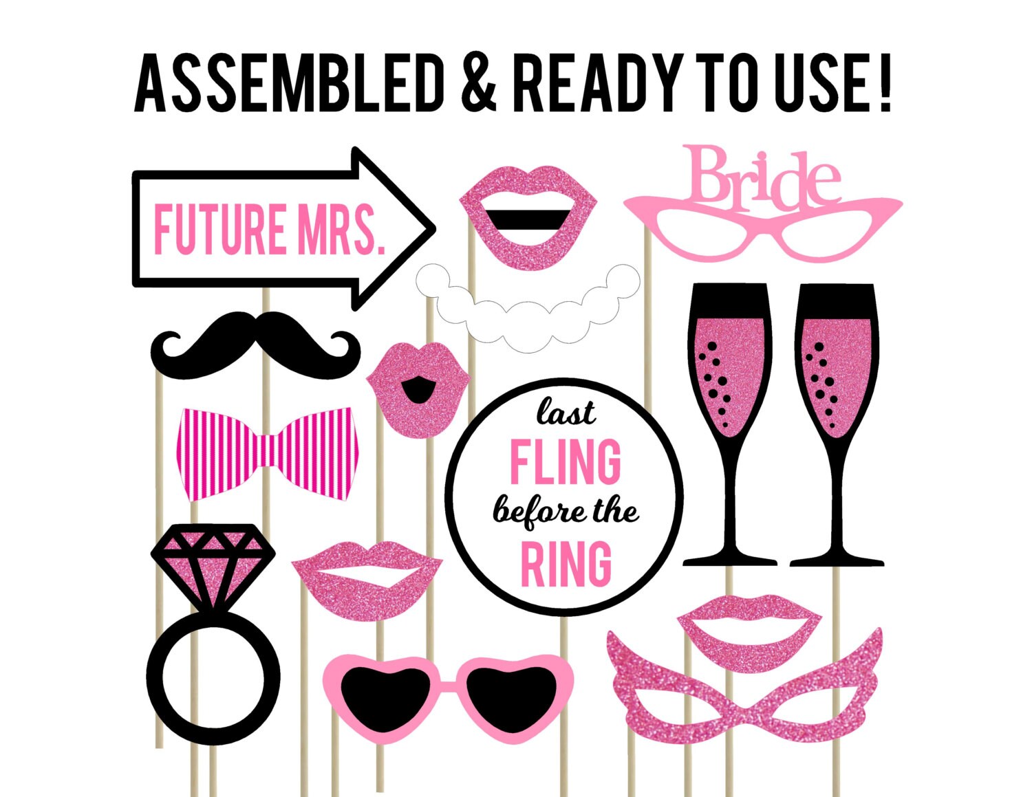 Bachelorette Photo Booth Props . Set of 15 . Bachelorette