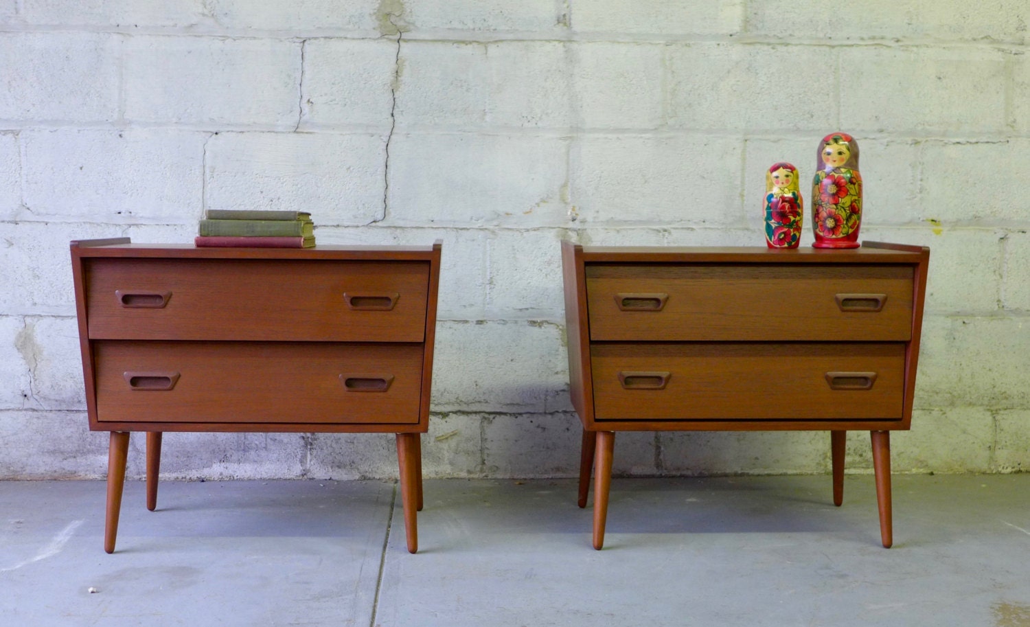 PAIR mid century Modern styled TEAK NIGHTSTANDS end tables