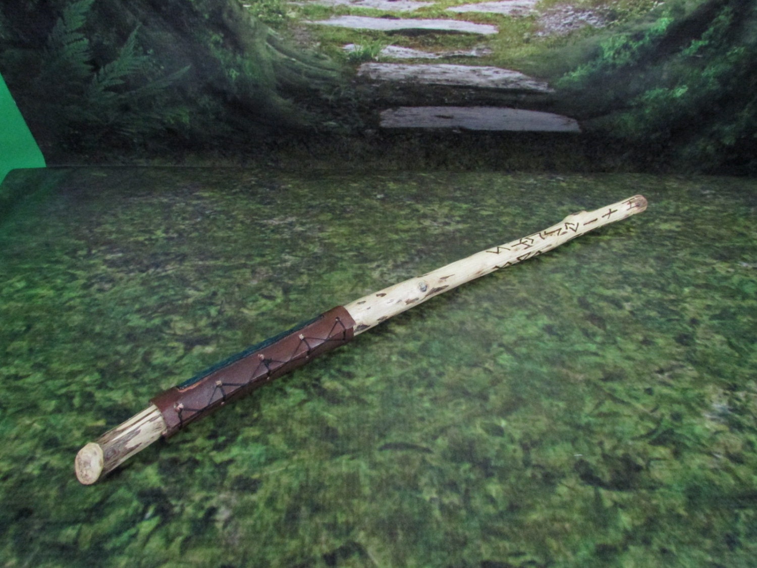 Walnut Wood Gandr / Wand with Elder Futhark Runes 18.5