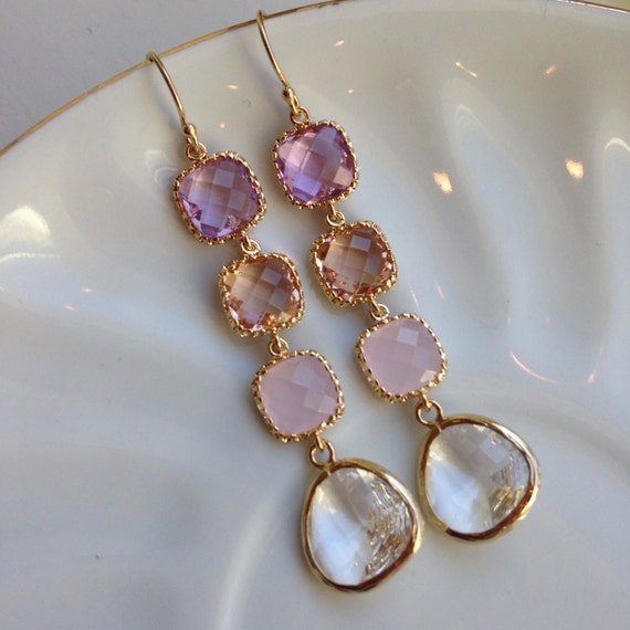 Crystal Earrings Pink Champagne Lavender Earrings by laalee