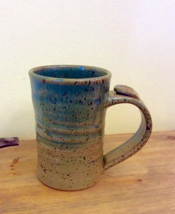 Pottery Mug Thumb Rest Tall Coffee Cup by LaurenBauschOriginal