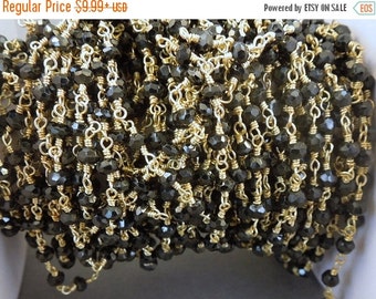 35% off Wholesale Black Spinel Rosary Style Beaded Chain - Black Spinel Beads wire wrapped Gold over sterling or Plated chain per foot Chn-8