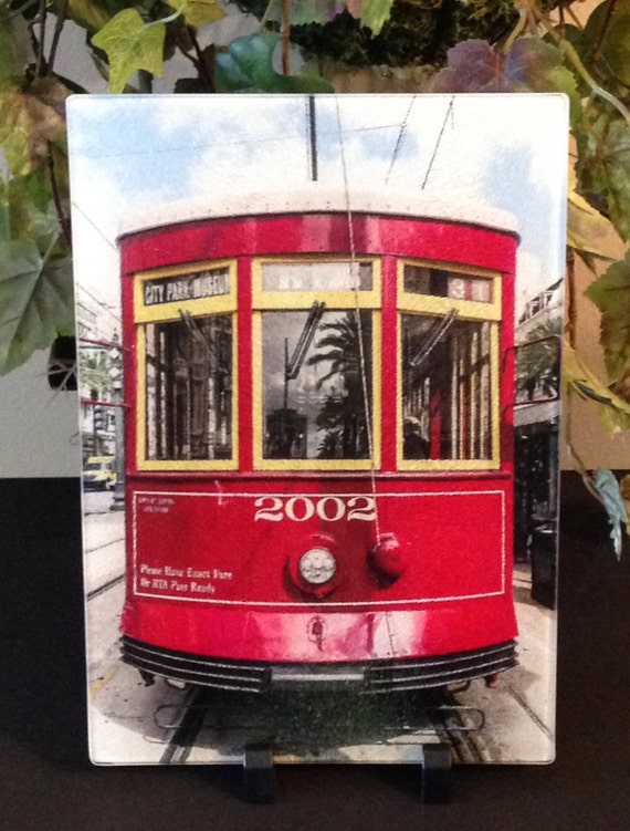 Red Street Car Cutting Board New Orleans Gift Cutting