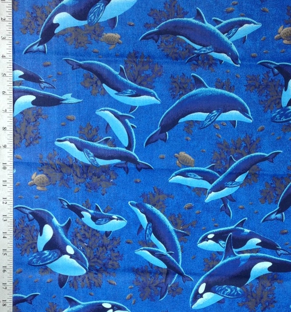 Killer Whales and Dolphins Cotton Fabric by the by AshlandFabrics