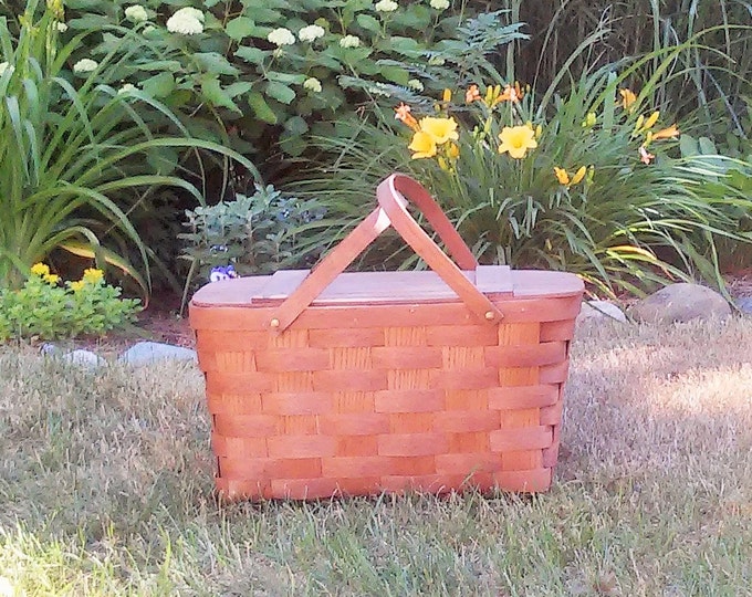 Vintage Wooden Weave Picnic Basket