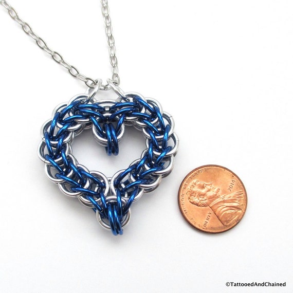 Chainmail heart pendant blue heart pendant chainmail