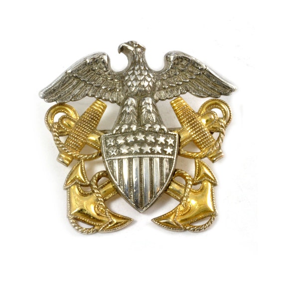 Vintage US Navy Eagle Anchor officers Pin Gemsco Sterling