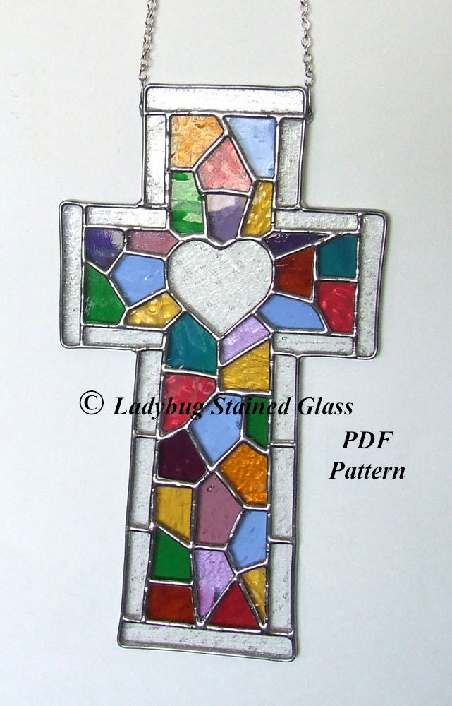 PDF PATTERN For Stained Glass Cross With Heart Pattern