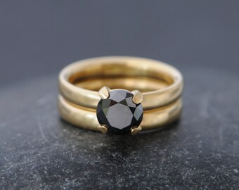 Black Diamond Ring - 18K Gold Black Diamond Engagement Ring - Solitaire Black Diamond Ring - Handmade Black Diamond Ring - FREE SHIPPING