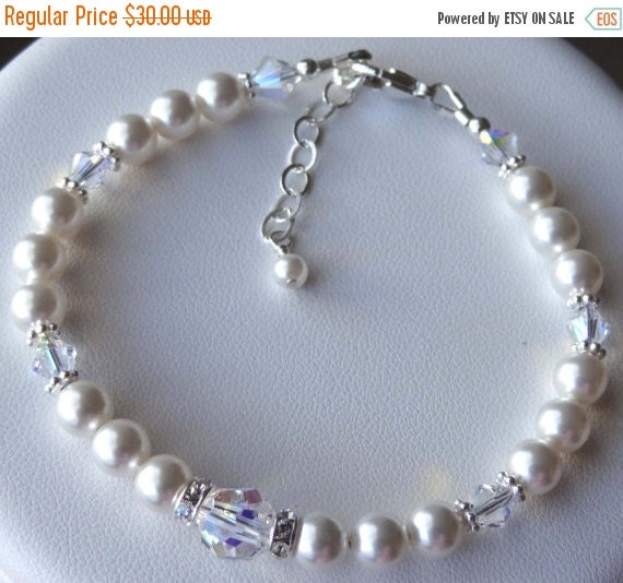 VACATION SALE Swarovski Crystal Pearl Bracelet by YMCDesigns