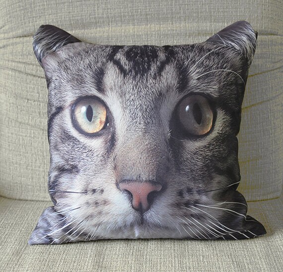 glowing eyes tabby cat pillow