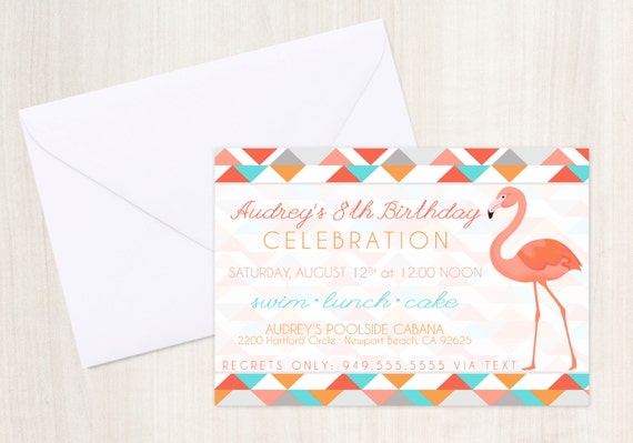 FLAMINGO Pool Party Birthday Invite - Flamingo Party Invitation - Nautical - Party Supplies Il_570xn