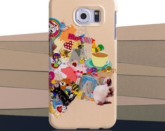 Samsung Galaxy S7 and S7 EDGE Phone Case, S4 S5 S6 S8, Mia Christopher's cute "Stickers". Lovable sticker collage with peach background.