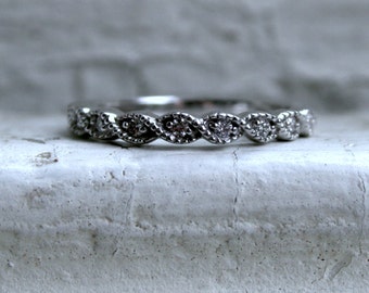 Twisted Vintage 14K White Gold Diamond Wedding Band.
