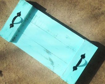 Pallet Serving Tray, Reclaimed wood, Mint paint color, 22 x 10, custom tray, rustic tray, Rustic serving tray, Customize, wedding gift