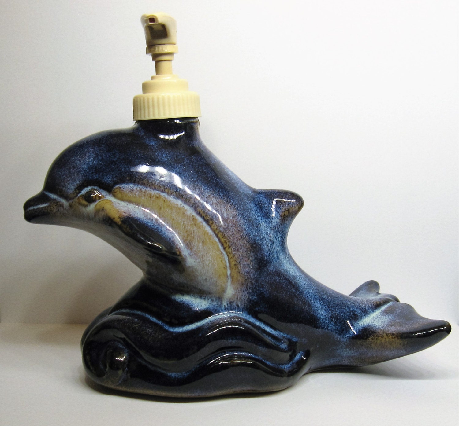Ceramic Dolphin Soap Pump Dispenser Vintage North Eagle Studio