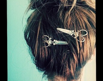 Crochet pony tail hat beanie accessory Bobby pin hair pins Scissor bobby pin silver or bronze shears hair accessories Wedding Gift