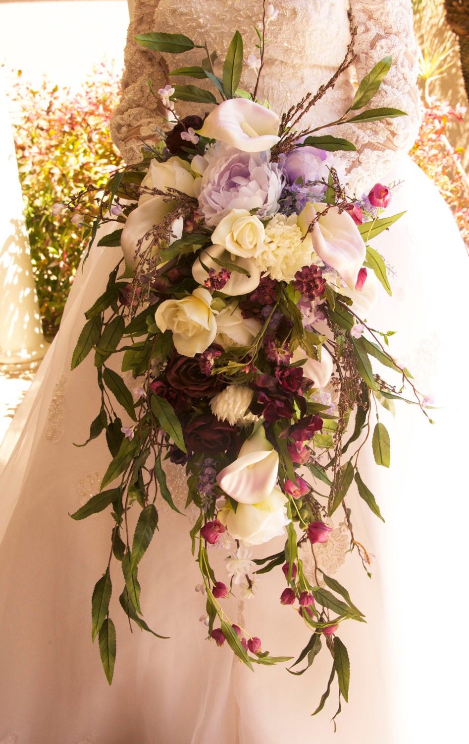 Celtic Bride Extra Large Cascade Wedding Bouquet Set Purple