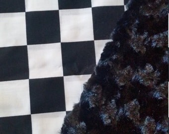 Minky Baby Blanket Black White Squares baby blanket square blanket stroller blanket carseat blanket