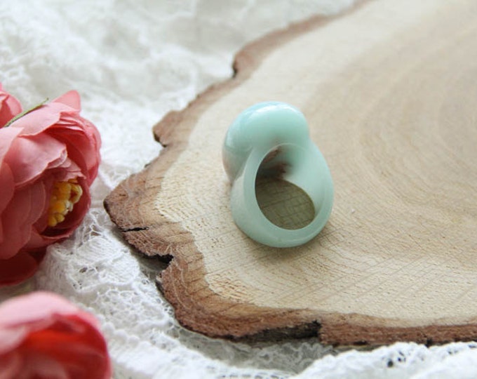 Pastel Mint Resin Ring with Copper Flakes, Geometric Resin Ring, Modern Material Ring, Coctail Ring, Candy Colors Ring, Unique Epoxy Ring