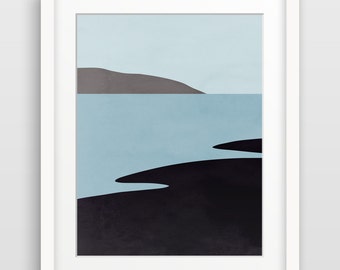 Coastal Wall Art Print, Living Room Wall Decor, Beach Decor, Modern Art, Watercolor Art Print, Abstract Seascape, Contemporary Art