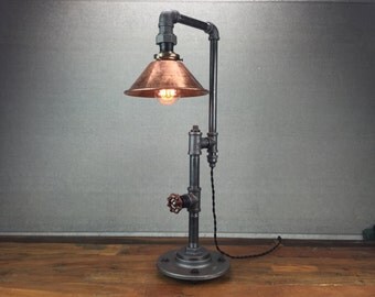 Edison Table Lamp - Industrial Furniture - Iron Pipe Lamps - Rustic Light - Copper Shade