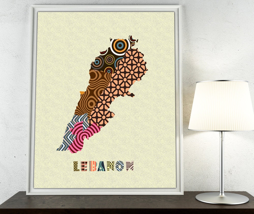  Lebanon  Map Lebanese Art  Print Poster Wall  Decor  Beirut 