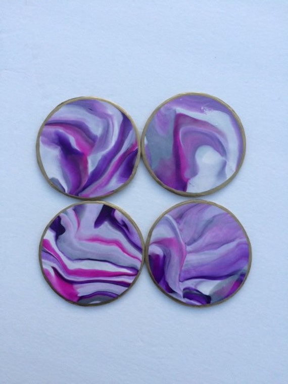 Handmade Clay Purple Marbled Coasters-Set of 4 by PositivePalettes