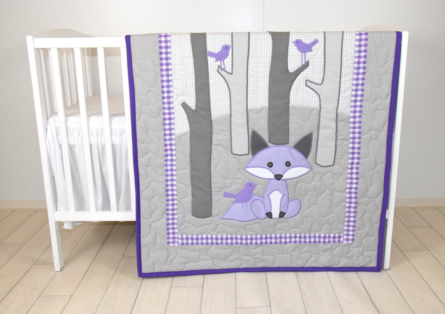 Woodland blanket, Birch tree crib quilt, Personalized fox ...