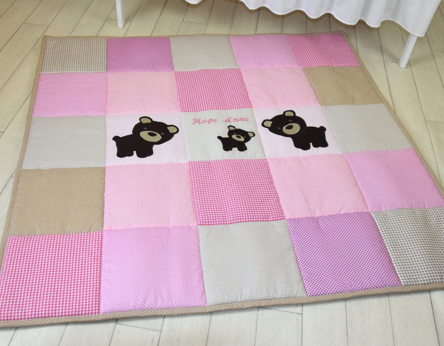 Pink playmat baby girl play mat bear floor gym crawl mat