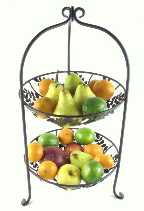 Two Tiered Black Metal Fruit Stand