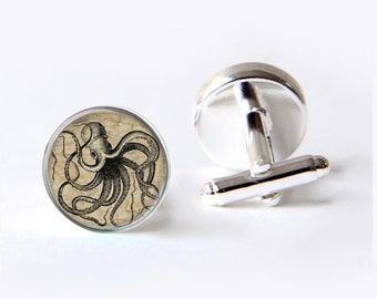 Octopus Cufflinks, Steampunk Cufflinks, Nautical Cufflinks