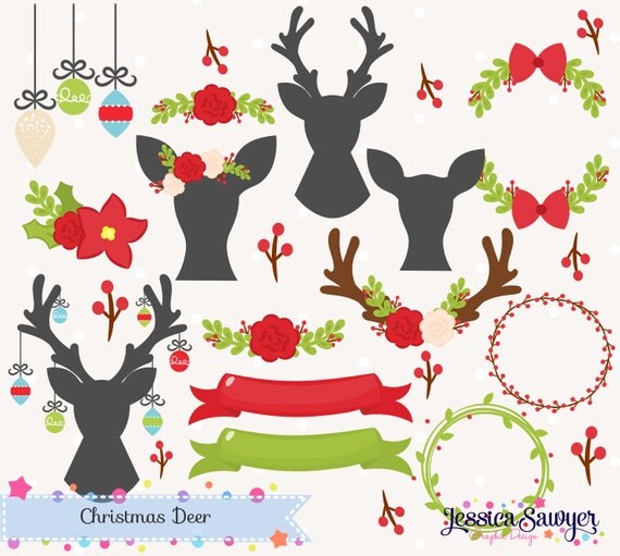 INSTANT DOWNLOAD - Christmas Deer Clipart and Christmas Vectors for personal and commercial use Il_570xn