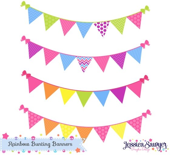 INSTANT DOWNLOAD, rainbow bunting banner clipart for personal and commercial use Il_570xn