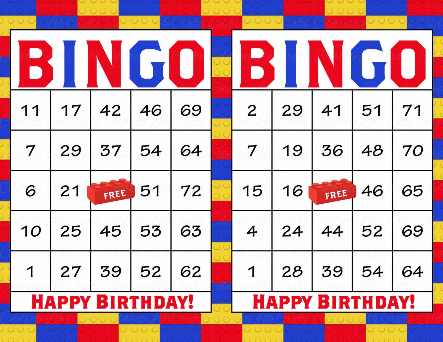 60 Building Blocks Birthday Printable Bingo Cards Instant