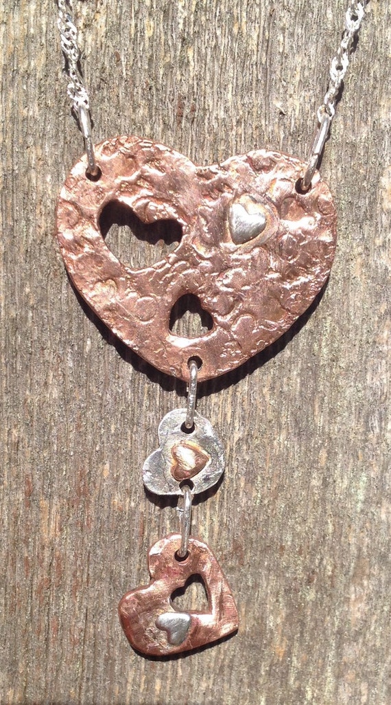 Items Similar To Multi Heart Mixed Metal Necklace On Etsy