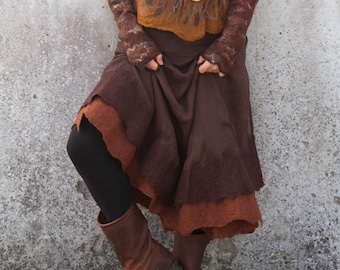 Rustic brown ~ Felted wrap skirt ~ Earthy ~ Nuno felt ~ Gypsy skirt