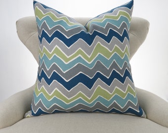 Navy & Gray Floor Pillow -up to 28x28 inch- Zigzag, Navy Blue, Green and Gray Pillow, Chevron Pillow, Seesaw Felix Premier Prints FREESHIP