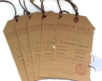 Christmas tags, Naughty or nice, Christmas gift tags, labels, hang tags, Tracking from the North Pole, from Santa, Holiday tag, Christmas