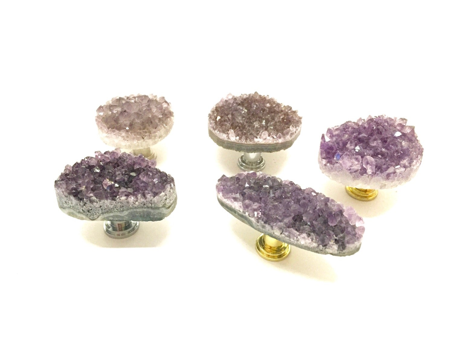 Geode Knobs LIGHT AMETHYST KNOB Amethyst Drawer Pull Crystal